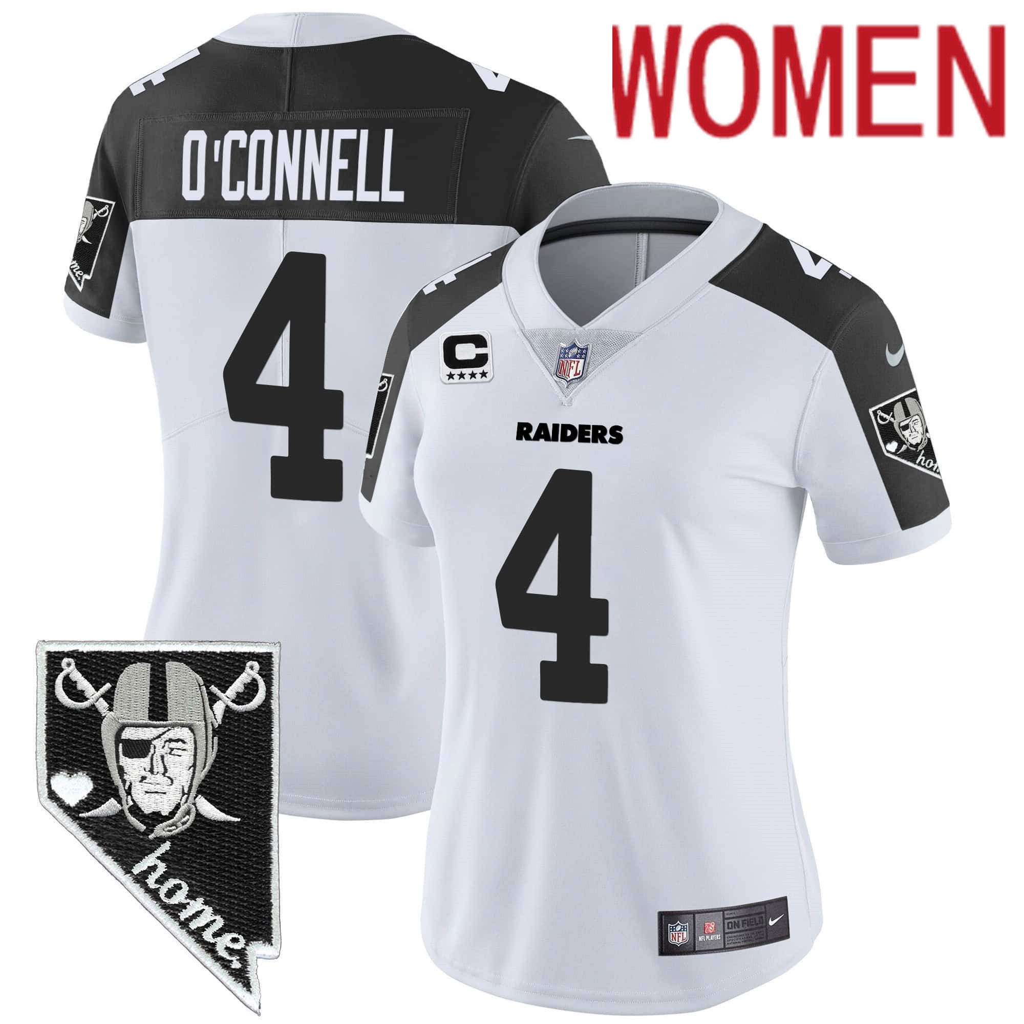 Women Oakland Raiders #4 OConnell White 2024 Nike Nevada Home Patch Vapor NFL Jersey style 1->women nfl jersey->Women Jersey